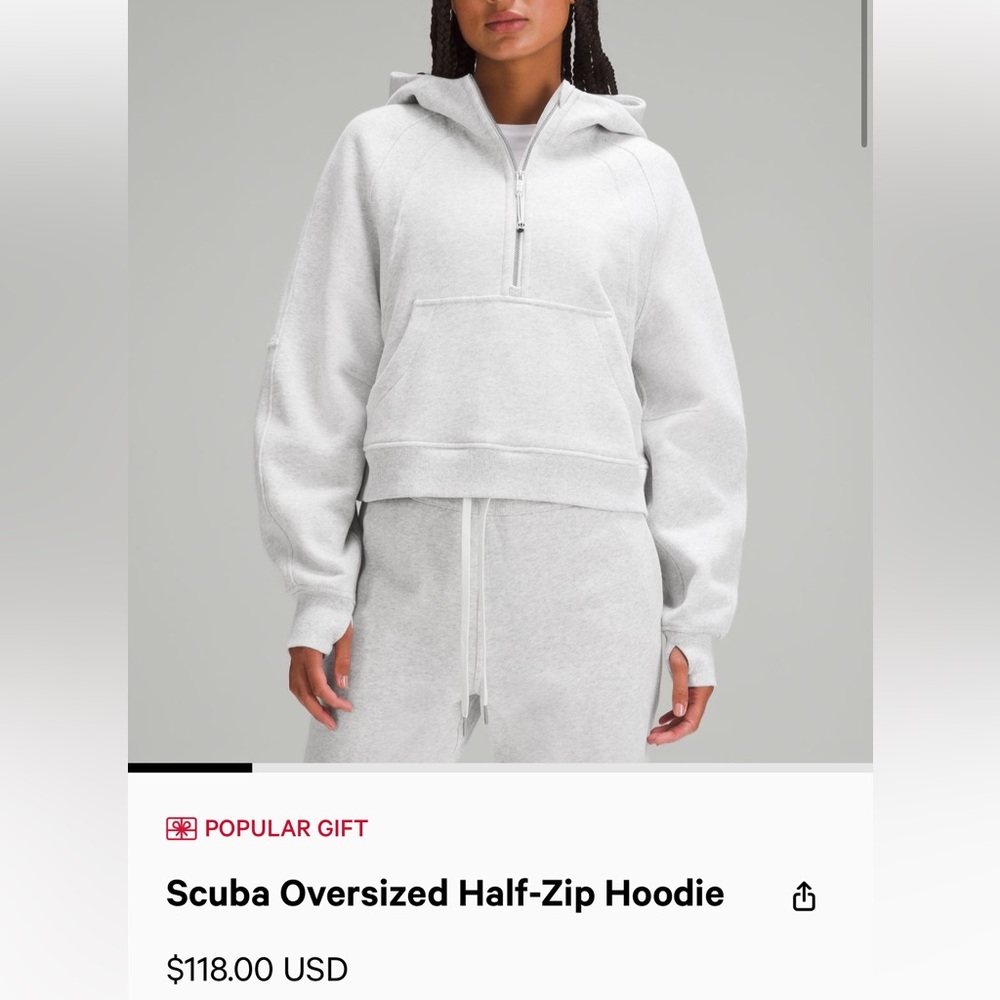 Lululemon light grey scuba hoodie size: m/l